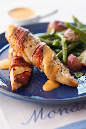Bacon-Wrapped Chicken Breasts with Chile Cheese Sauce Recipe