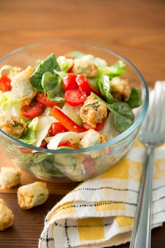 Garden Salad With Fried Okra Croutons Thumbnail