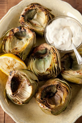 Grilled Artichokes with Bacon and Rosemary Dip Recipe